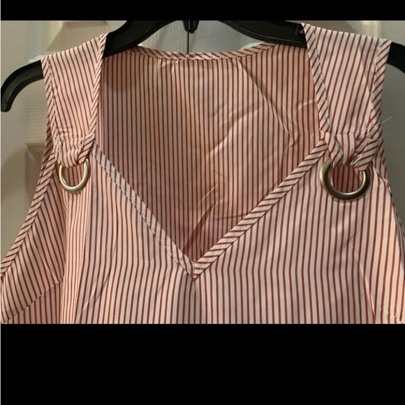 New! Women Sleeveless Red/White Striped Print Ring Decor Dress, Casual Pockets - Picture 6 of 10